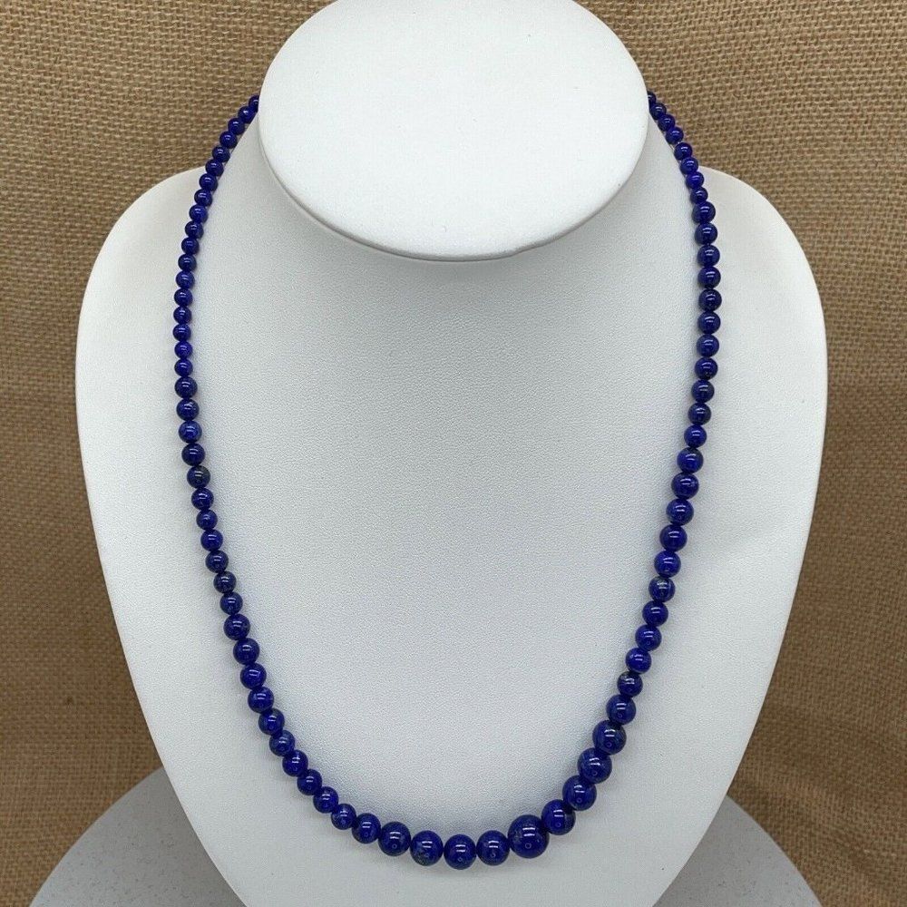 Jay King Lapis Necklace Graduated Beads Sterling Silver .925 Findings 19.75